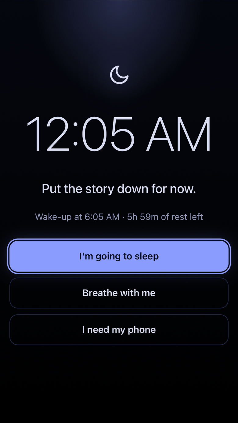 Bedtime lock screen with clock and breathing exercise